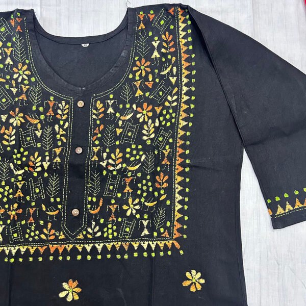 Kantha Work Hand Stitch Neutral Black Kurti for Women | K3 - Image 3