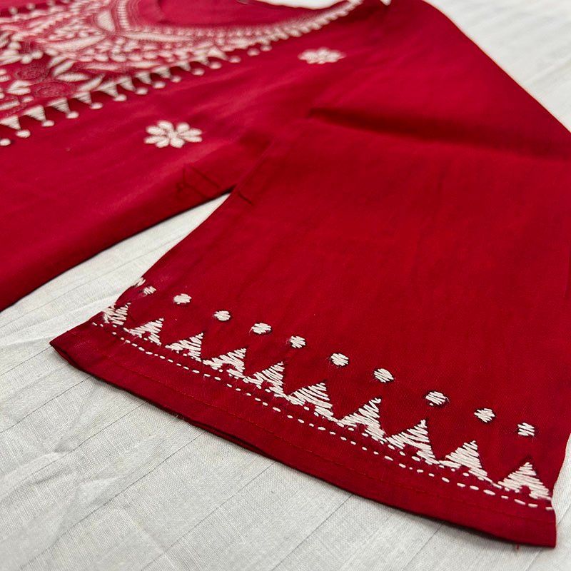 Kantha Work Hand Stitch Red Embroidered Kurti for Women | K2 5 Kantha Work Hand Stitch Red Embroidered Kurti for Women | K2 - Image 3