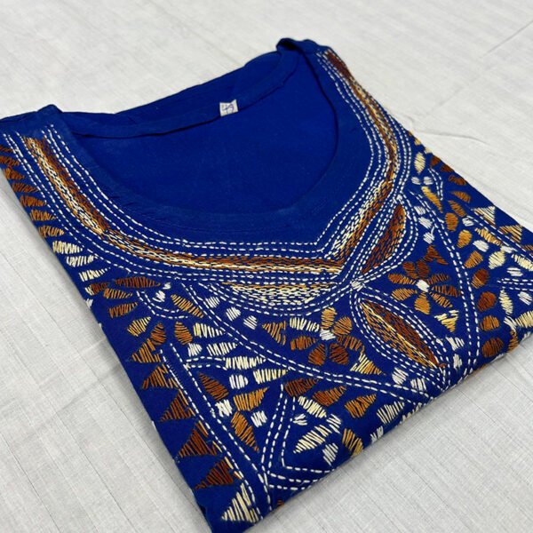 Kantha Work Hand Stitch for Women | 100 % cotton | Royal Blue pattern art | K8 - Image 3
