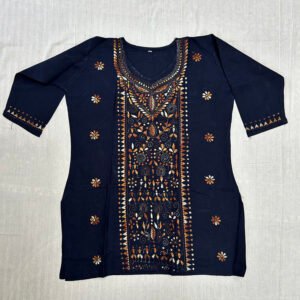 Kantha Work Hand Stitch for Women | 100 % Khadi cotton | Deep Blue Kurti with Pattern art | K9