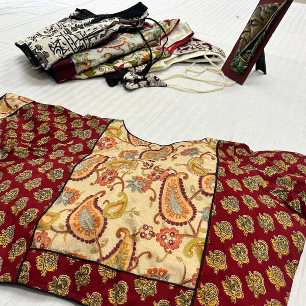 Kantha Stitch Work Handmade Red Blouse - Image 4