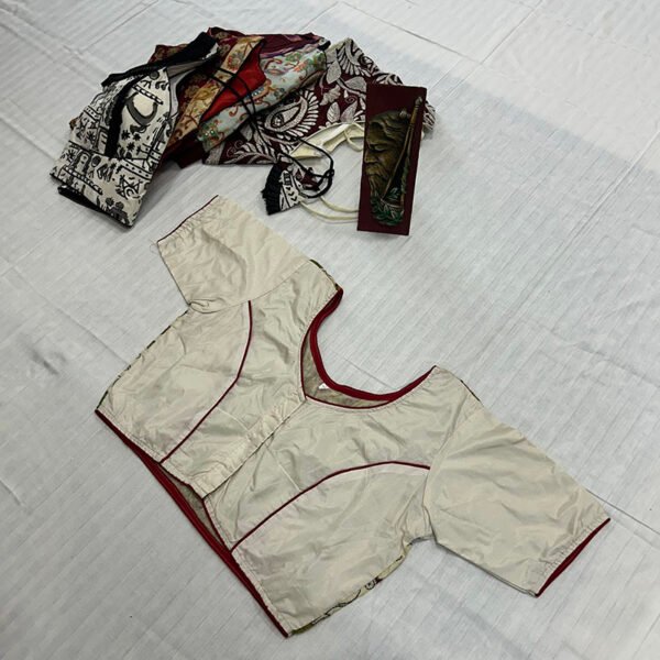 Kantha Stitch Work Handmade White Blouse with floral embroidery - Image 3