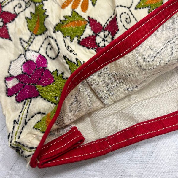 Kantha Stitch Work Handmade White Blouse with floral embroidery - Image 2