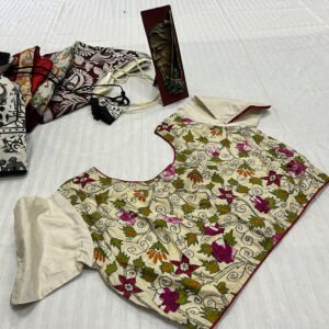 Kantha Stitch Work Handmade White Blouse with floral embroidery