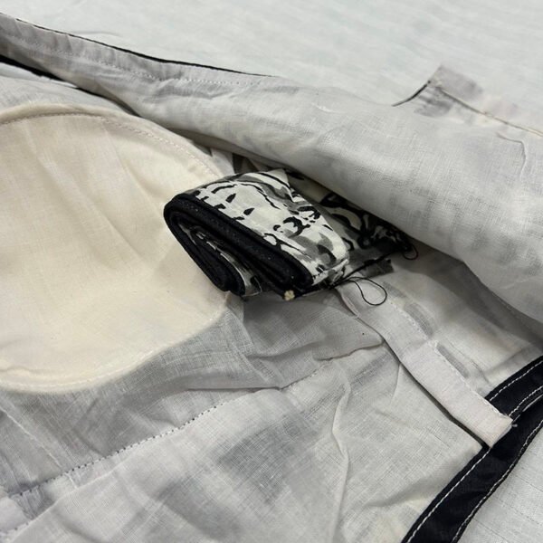 Kantha Stitch Work Handmade White Blouse with black stripes - Image 3