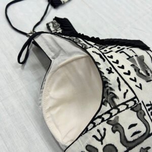 Kantha Stitch Work Handmade White Blouse with black stripes
