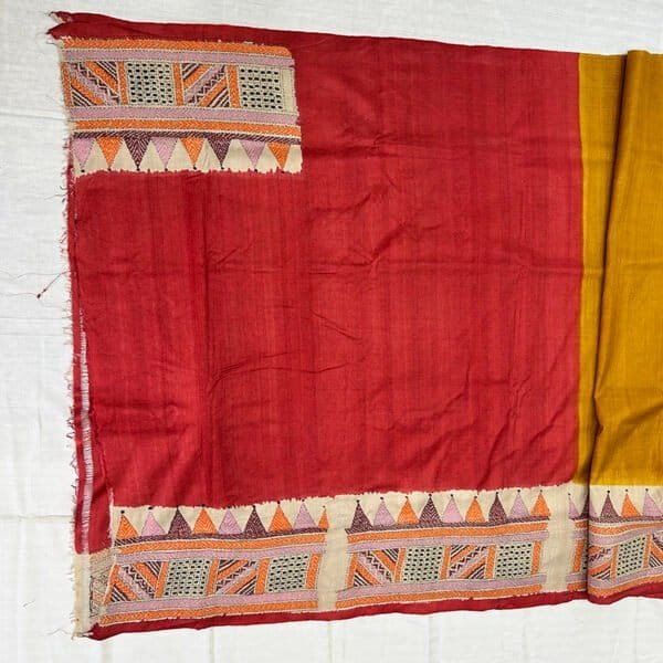 Hand stitch Kantha Saree | 100 % Vidarbha Tussar with Dye | Classy Sweet Orange Alpona Embroidery - Image 4