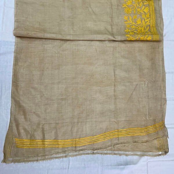 Pure Gachi Tussar Hand stitch Kantha Saree | Yellow Floral Embroidery - Image 4