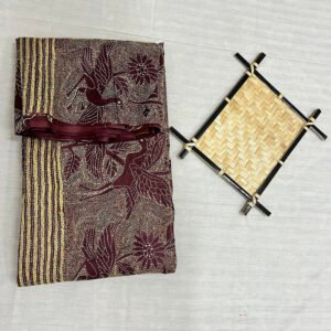 Kantha Work Handmade Pure Tussar Silk Saree with Blouse Piece | Classy Red-Yellow flower bird Pattern Design