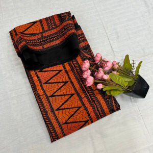 Kantha Work Handmade Pure Bishnupuri Silk Saree with Blouse Piece | Classy Black and Orange Premium Pattern Design