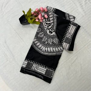 Kantha Work Handmade Pure Bangalore Silk Saree with Blouse Piece | Classy Black and White Pattern Design