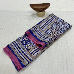 Kantha Work Handmade Pure Tussar Saree with Blouse Piece | Pattern Design Blue-Lavendar Saree