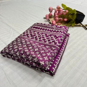 Kantha Work Handmade Pure Silk Saree with Blouse Piece | Pink and leaf green pattern design