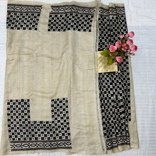 Premium Hand Stitch Pure Tussar Silk Natual Sheen Saree with Blouse Piece | Expensive Art Texture - Image 3
