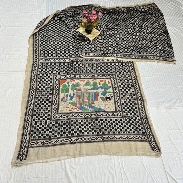Premium Hand Stitch Pure Tussar Silk Natual Sheen Saree with Blouse Piece | Expensive Art Texture - Image 4