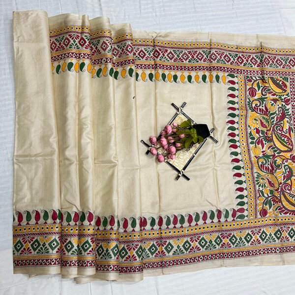 Premium Hand Stitch Gachi Tussar Silk Saree with Blouse Piece | Expensive Art Texture | S14 - Image 3