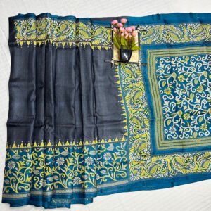 Premium Hand Stitch Dyed Tussar Silk Saree with Blouse Piece | Expensive Art Texture | S15