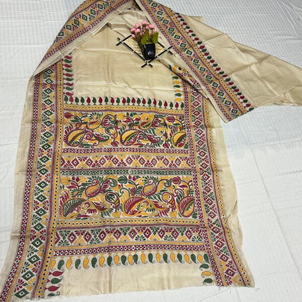Premium Hand Stitch Gachi Tussar Silk Saree with Blouse Piece | Expensive Art Texture | S14 - Image 2