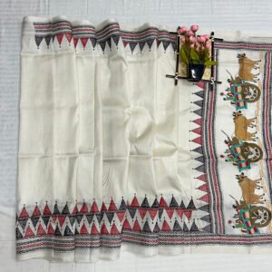 Premium Hand Stitch Pure Bishnupuri Silk Saree with Blouse Piece | Premium Village Cart Art Texture | S16