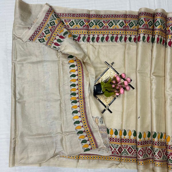 Premium Hand Stitch Gachi Tussar Silk Saree with Blouse Piece | Expensive Art Texture | S14 - Image 4