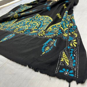 Kantha Work Handmade Soft Shawl | Classy Black with Blue and Yellow mandala art | SHL1