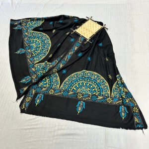 Kantha Work Handmade Soft Shawl | Classy Black with Blue and Yellow mandala art | SHL1