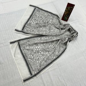 Handcrafted Kantha Work Stole | Mixed Silk | BnW floral Design