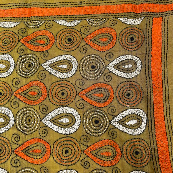 Handcrafted Kantha Work Stole | Pure Bishnupuri Silk | Pattern Design Embroidery - Image 2