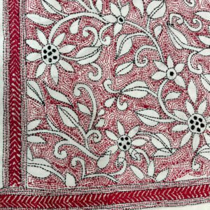 Handcrafted Kantha Work Stole | Mixed Silk | Pink White Floral Design