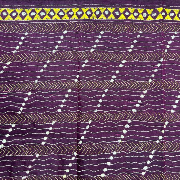 Handcrafted Kantha Work Stole | Mixed Silk | Purple Pattern Design - Image 2