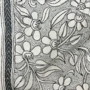 Handcrafted Kantha Work Stole | Mixed Silk | BnW floral Design
