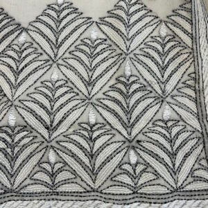 Kantha Work Handmade Cotton Dupatta | 100% Khadi Cotton | Grey Floral Pattern