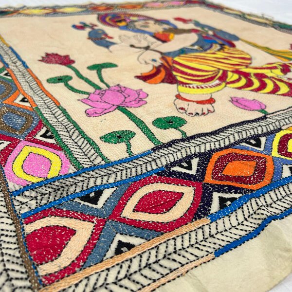 Premium Handmade Kantha Work Wall Hanging | Bal Ganesha art 100% Tussar silk Wall Hanging - Image 2