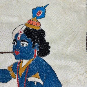 Premium Handmade Kantha Work Wall Hanging | Krishna Art Semi Bangalore Silk Wall Hanging
