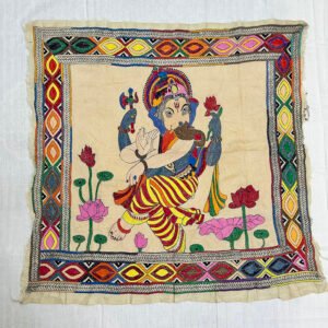 Premium Handmade Kantha Work Wall Hanging | Bal Ganesha art 100% Tussar silk Wall Hanging