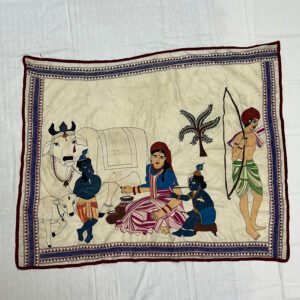Premium Handmade Kantha Work Wall Hanging | Krishna Art Semi Bangalore Silk Wall Hanging