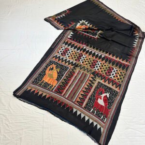 Premium Bishnupuri Silk Black Tribal Saree | S19