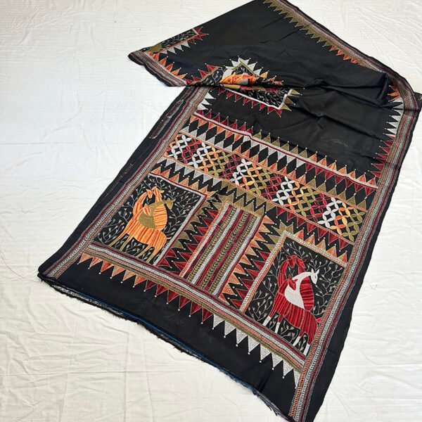 Premium Bishnupuri Silk Black Tribal Saree | S19 - Image 2