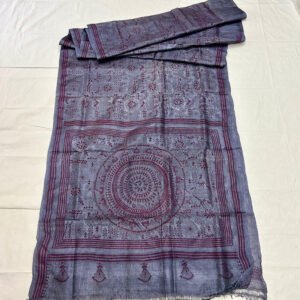 Gachi Tussar dyed Saree with Worli Work & Kantha Stitch | S36
