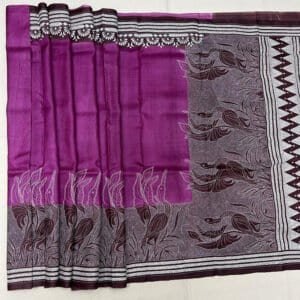 Tussar Dyed Reverse Kantha Stitch Saree |s56