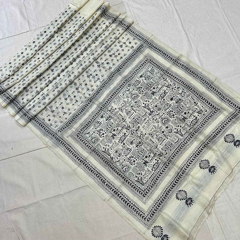 Desi Tussar Worli Work Kantha Stitch Saree | s39 5 Desi Tussar Worli Work Kantha Stitch Saree | s39 - Image 3