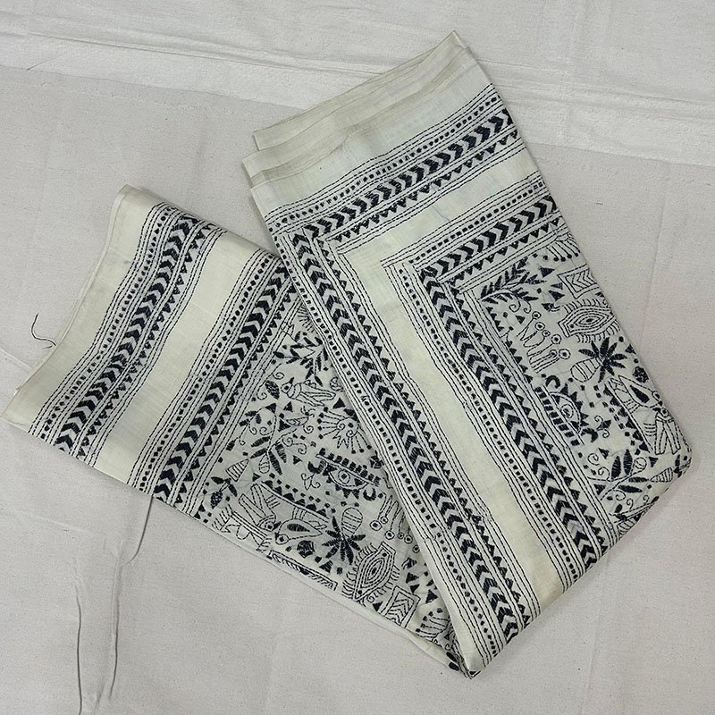 Desi Tussar Worli Work Kantha Stitch Saree | s39 6 Desi Tussar Worli Work Kantha Stitch Saree | s39 - Image 4