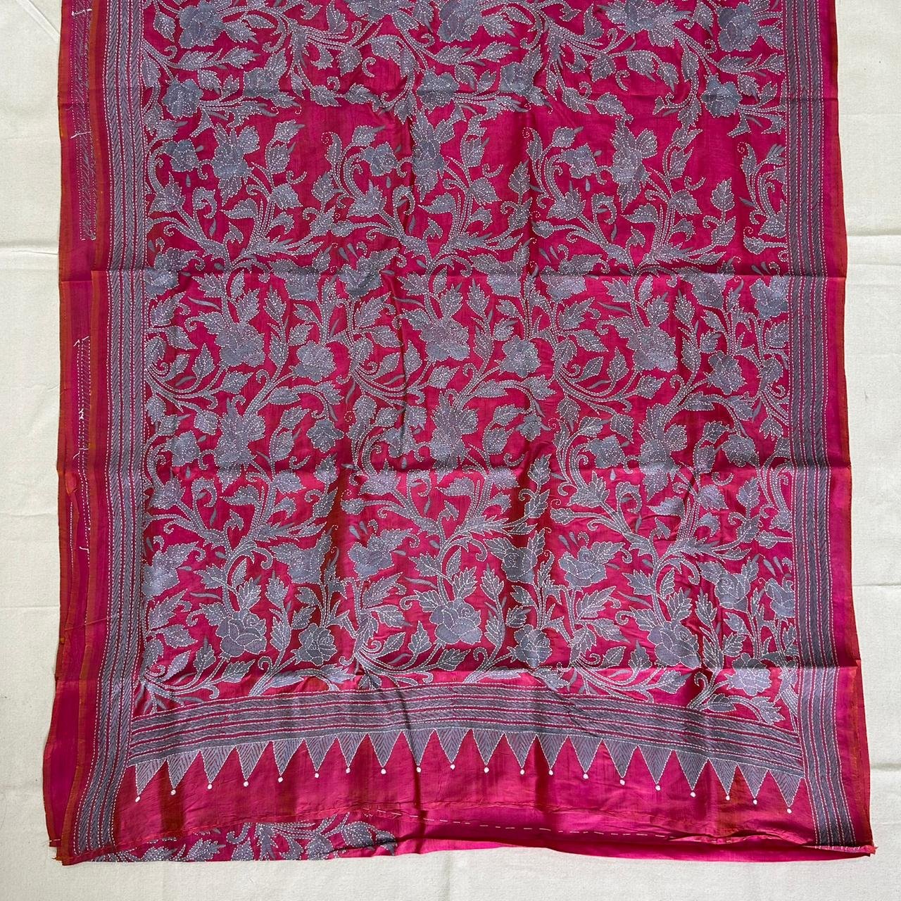 Bishnupuri Silk Reverse Kantha Stitch Saree |s63 1