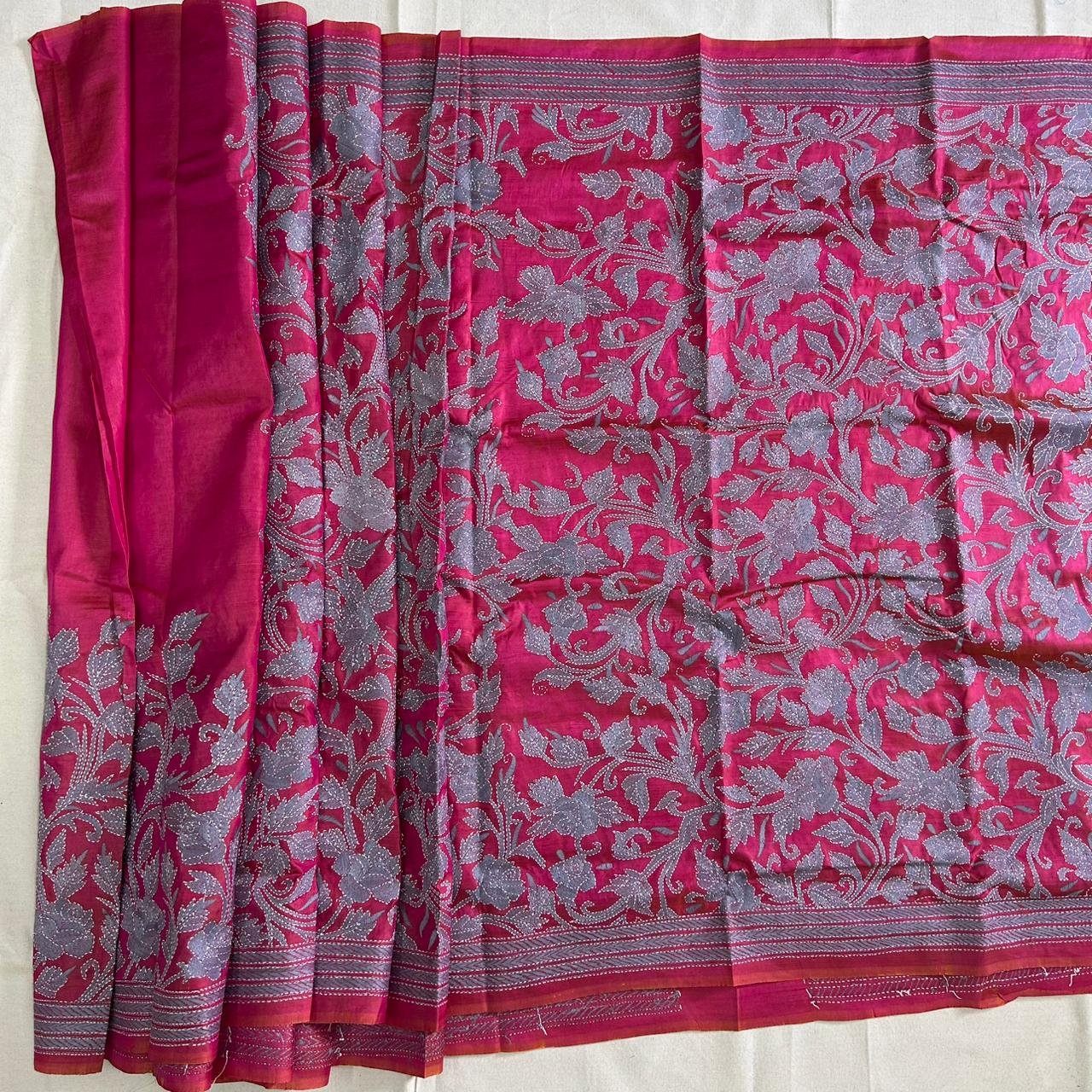 Bishnupuri Silk Reverse Kantha Stitch Saree |s63 4 Bishnupuri Silk Reverse Kantha Stitch Saree |s63 - Image 2