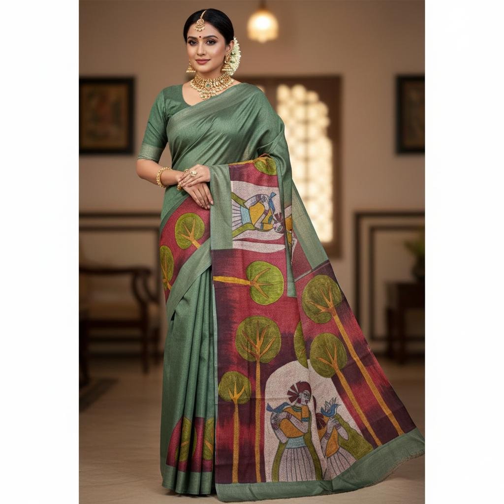 Dyed Tussar Silk with Stunning Hand-Painted Designs | S68 1