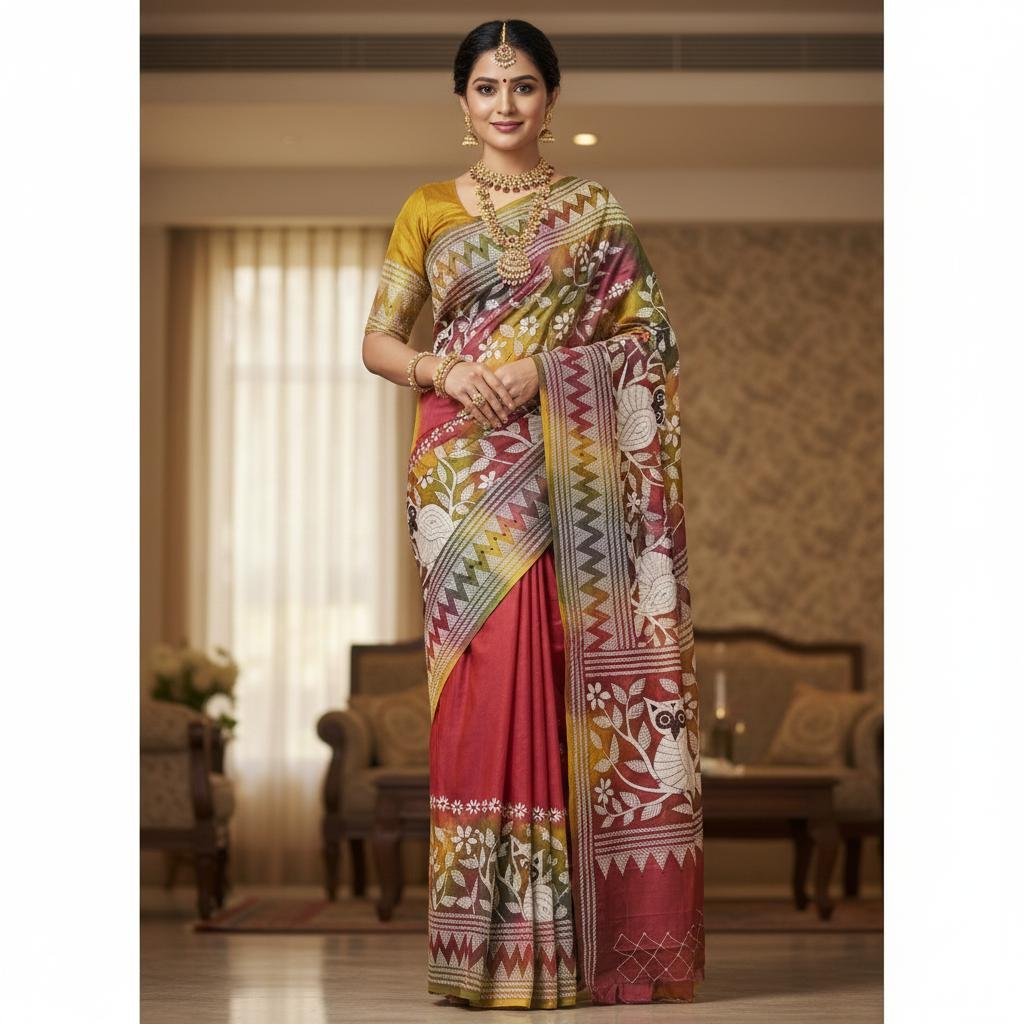 Elegant Tusshar Hand-Stitched Fabric Saree | S69 1